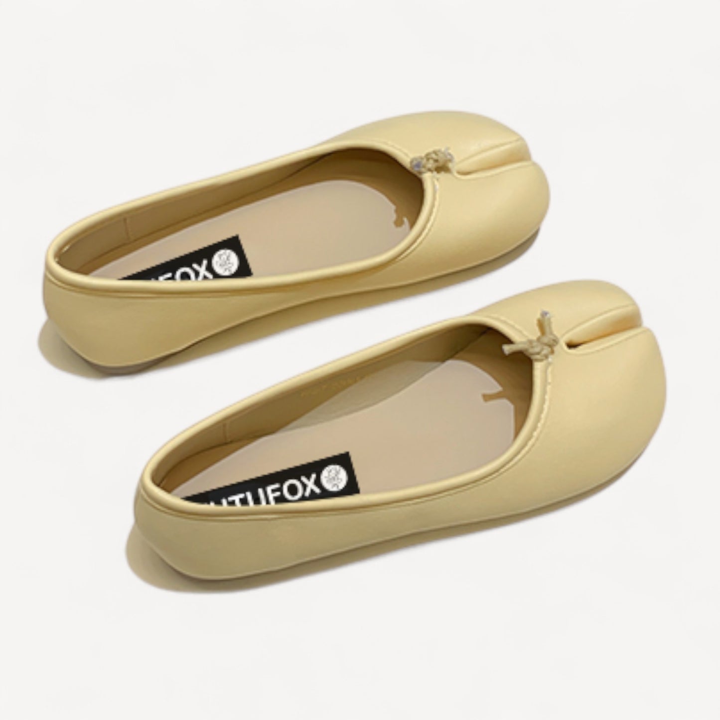Yellow Soft Leather Round-Toe Split-Toe Flats Tabi