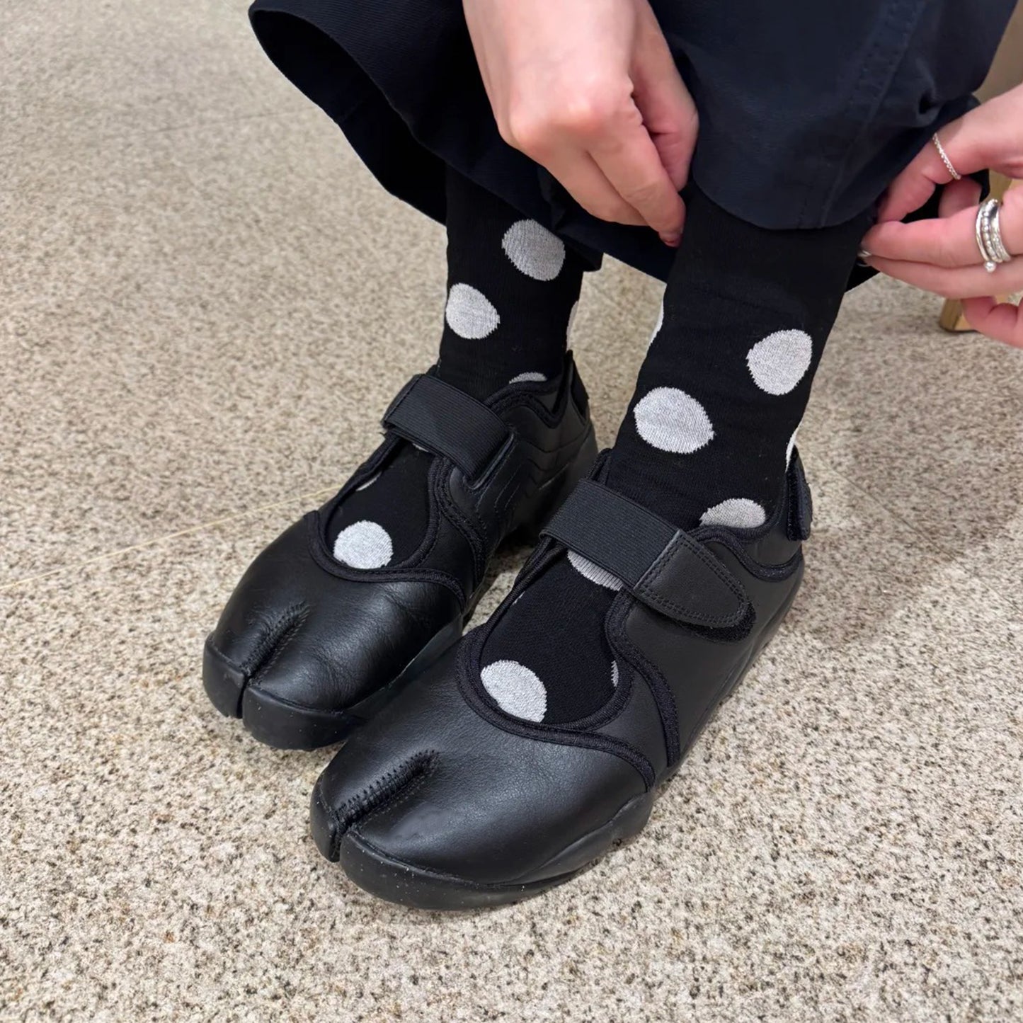Black Leather Ballet Sneaker Split-Toe Ballerina Flats Tabi