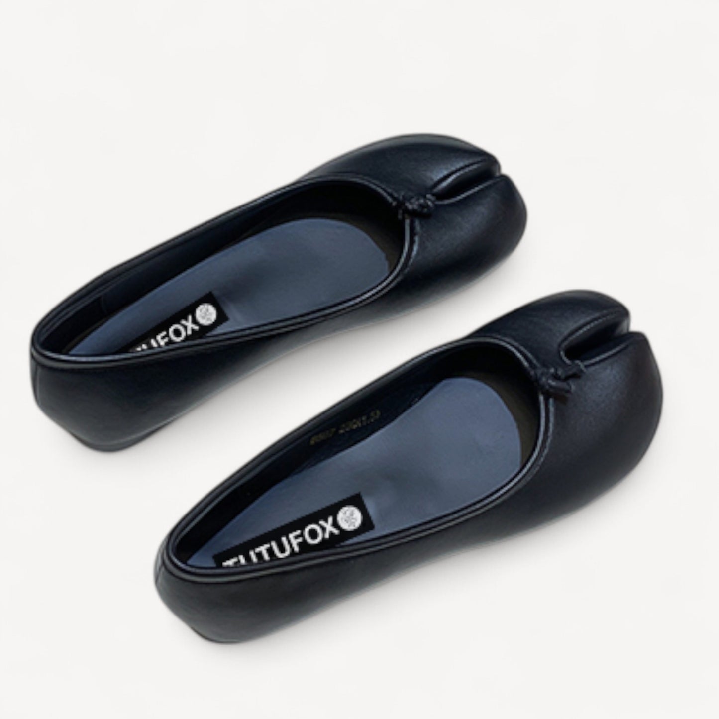 Black Soft Leather Round-Toe Split-Toe Flats Tabi