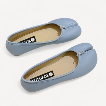 Blue Soft Leather Round-Toe Split-Toe Flats Tabi
