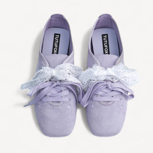 Lavender Suede Lace Strap Ballet Flats