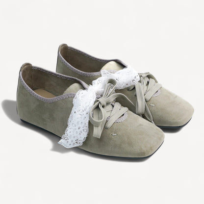 Lavender Suede Lace Strap Ballet Flats