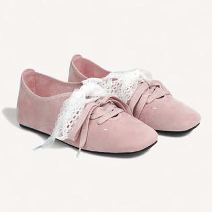 Lavender Suede Lace Strap Ballet Flats