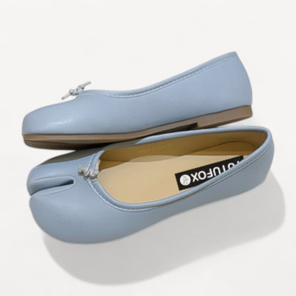 Blue Soft Leather Round-Toe Split-Toe Flats Tabi