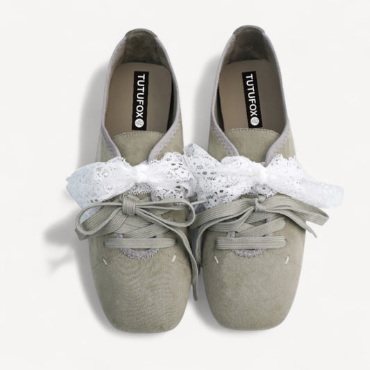 Matcha Green Suede Lace Strap Ballet Flats