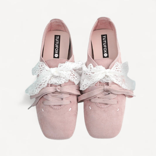 Blush Pink Suede Lace Strap Ballet Flats
