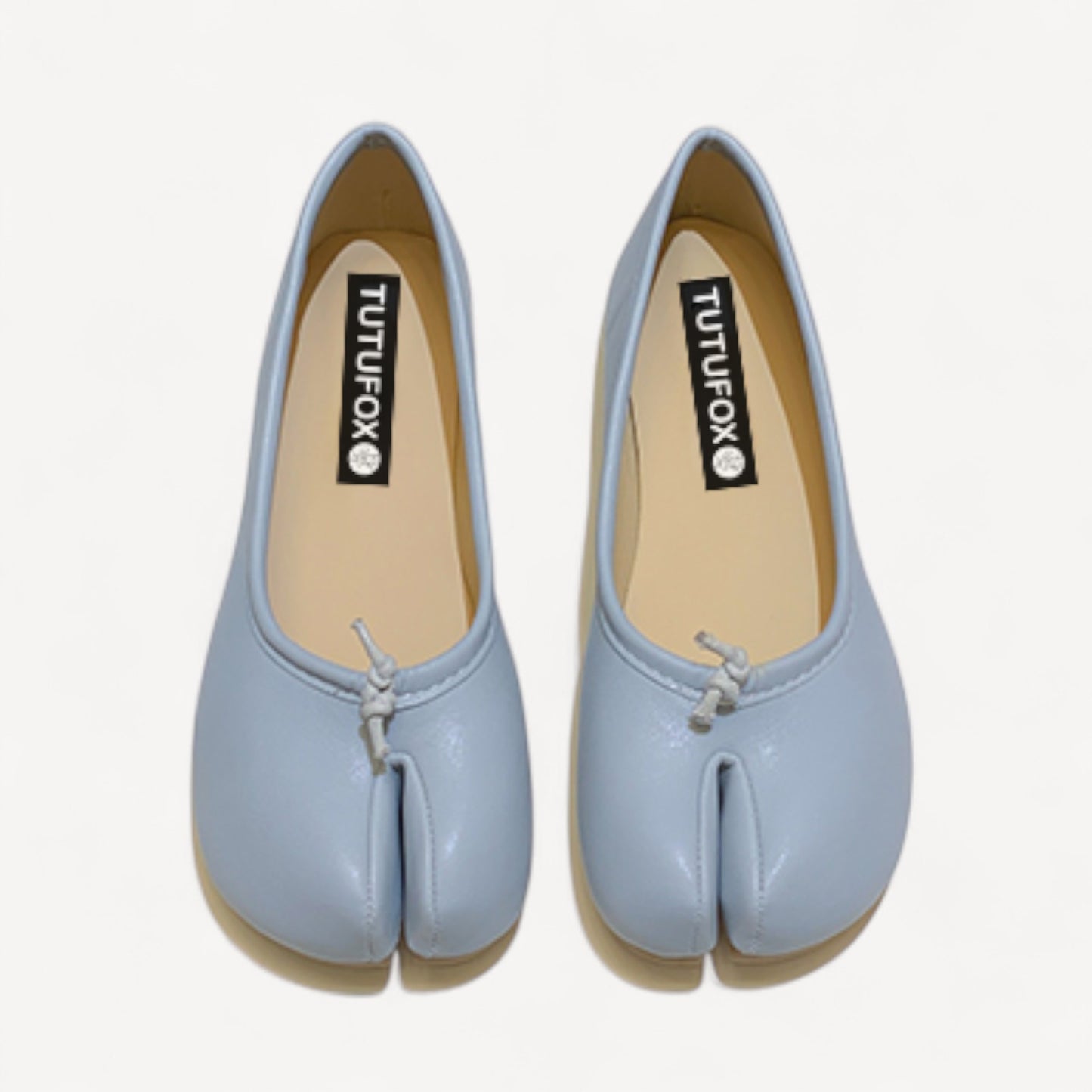 Black Soft Leather Round-Toe Split-Toe Flats Tabi