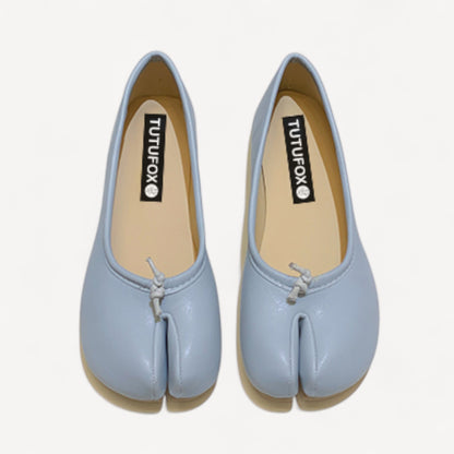 Black Soft Leather Round-Toe Split-Toe Flats Tabi