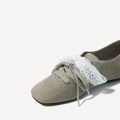 Lavender Suede Lace Strap Ballet Flats