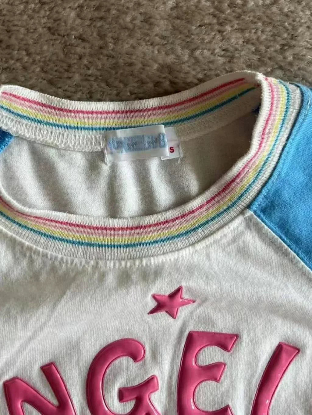 White Subculture Y2K E-girl Abi American Retro Color-Block Cartoon Print Short Sleeve Top