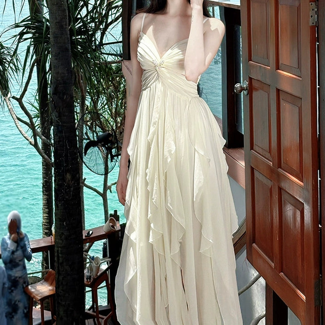 French Ruffle Halter Gown Dress