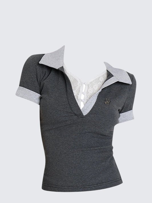 Korean Lace V-Neck Top