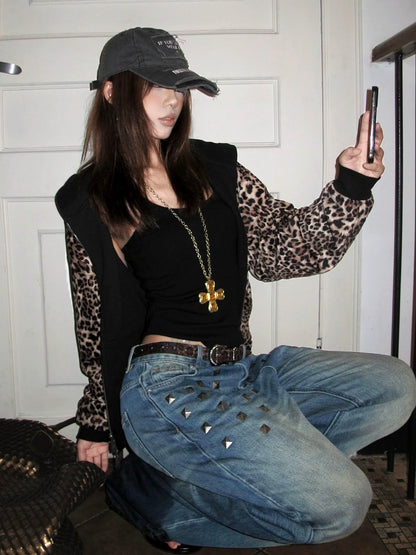 Retro Leopard Reversible Hoodie Boxy Zip Top