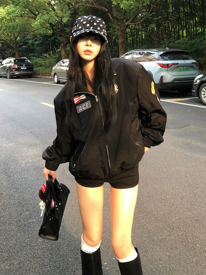 Retro Black Patch Baseball Jacket