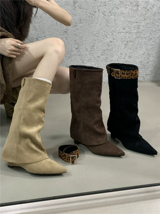 Unique Design Two Way Wedge Fashion Over The Knee Suede Western Cowboy Boots