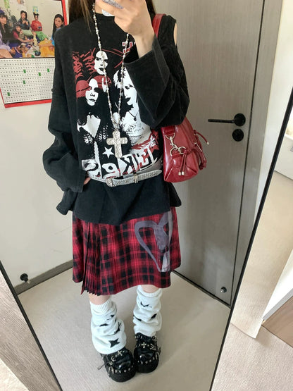 Punk Washed Convertible Long Sleeve Tee Detachable Tank Top Design