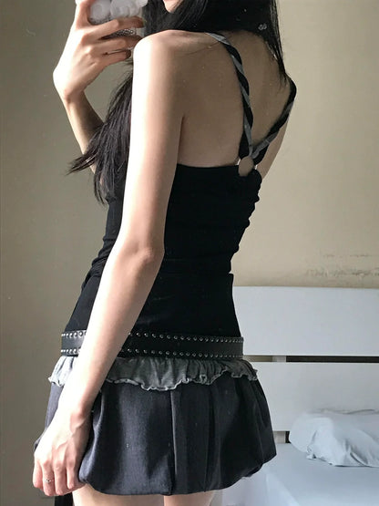 Y2K Layered Lace Bow Cami Top for Summer Streetwear