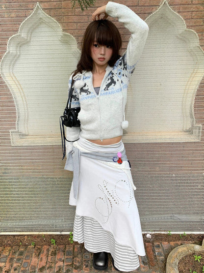 Fair Isle Reindeer Knit Cardigan Cozy Winter Short Sweater