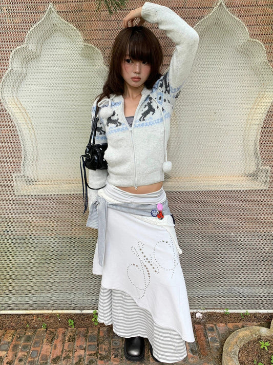 Fair Isle Reindeer Knit Cardigan Cozy Winter Short Sweater