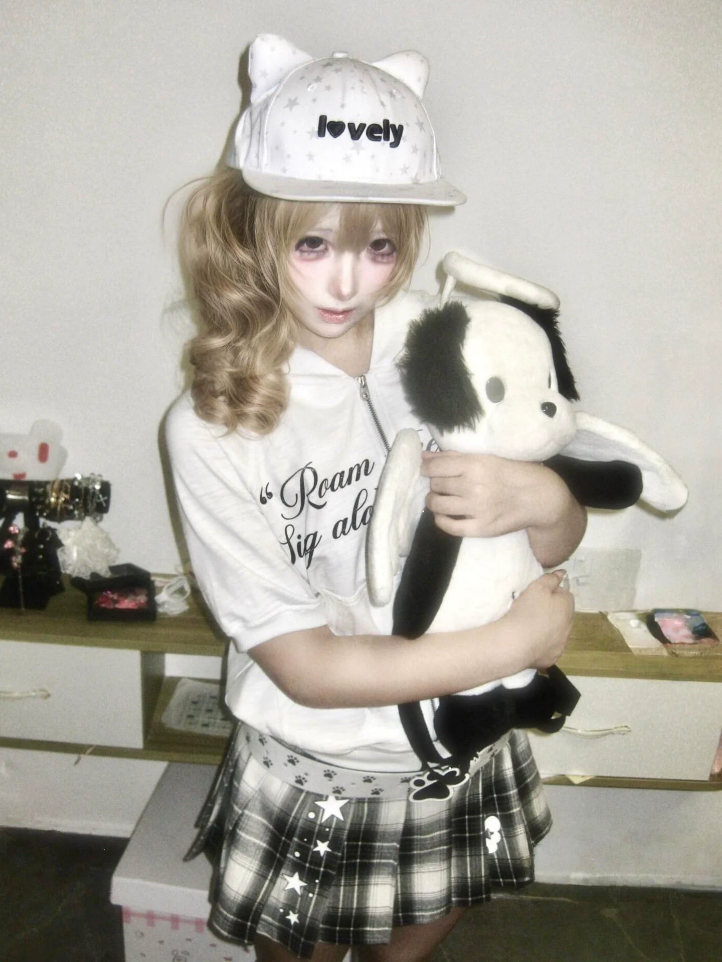 Y2K Light Subculture Hooded Short Sleeve Cardigan Vintage Print Layered Top