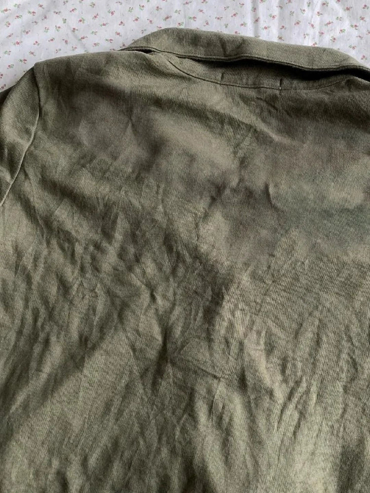 Army Green Subculture Y2K Abi E-girl American Retro Polo-Collar Short Sleeve Top