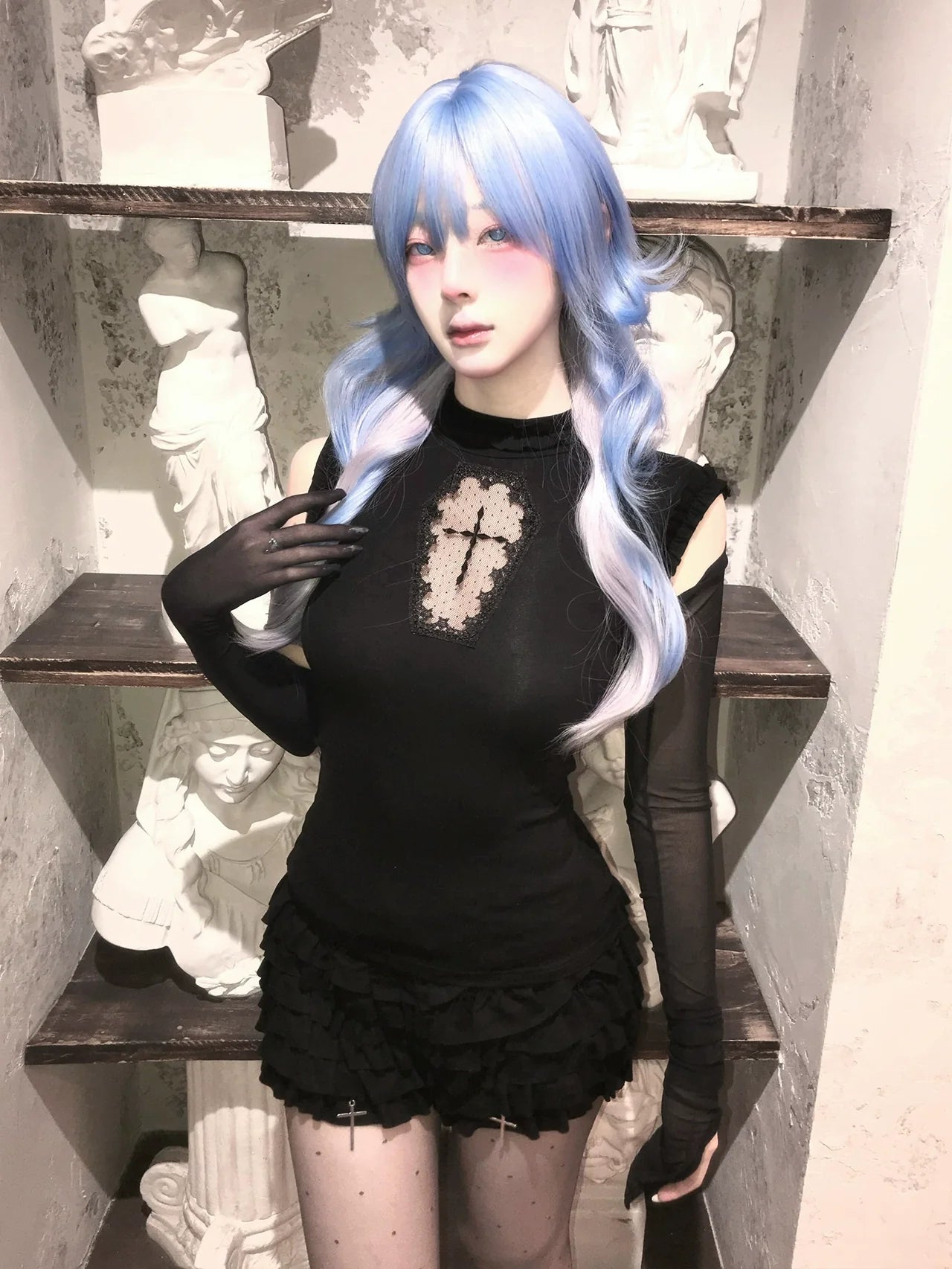 Y2K Subculture Black Tank Hollow-Out Cross Stretch Fitted Top