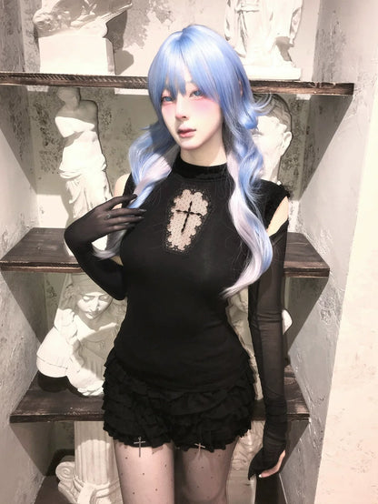 Y2K Subculture Black Tank Hollow-Out Cross Stretch Fitted Top