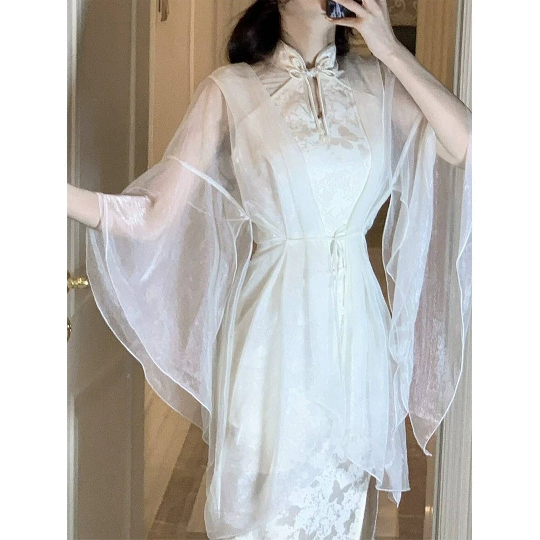 Chinese Satin Jacquard Modified Cheongsam Gown Dress