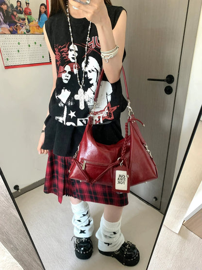 Punk Washed Convertible Long Sleeve Tee Detachable Tank Top Design