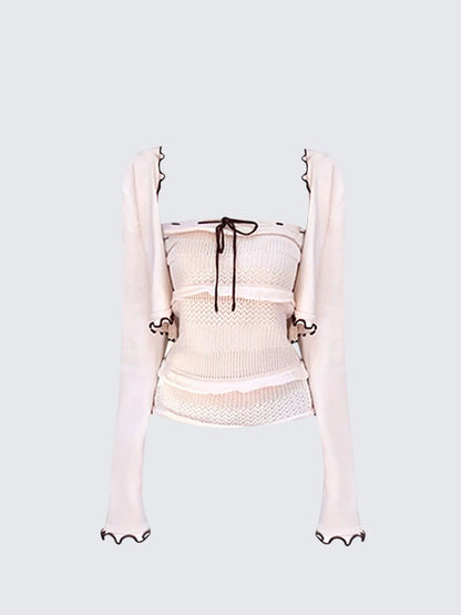 Pink Ruffle Knit Cardigan & Bustier Set