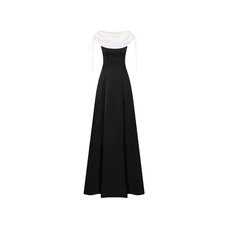 French Royal-Style Cowl-Neck Hepburn-Inspired Maxidress