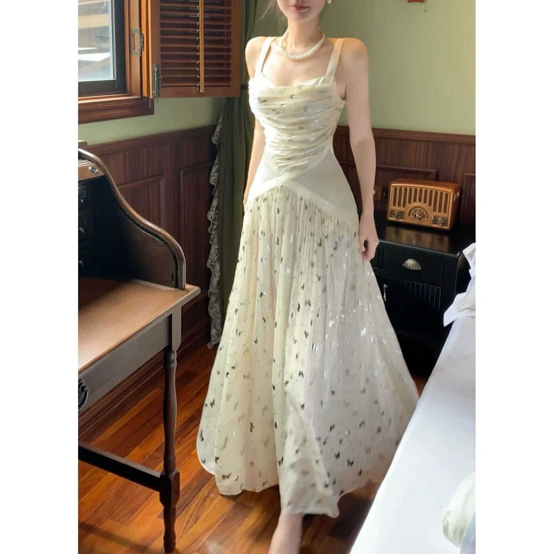 Draped Sequin Butterfly Gown Prom Dress