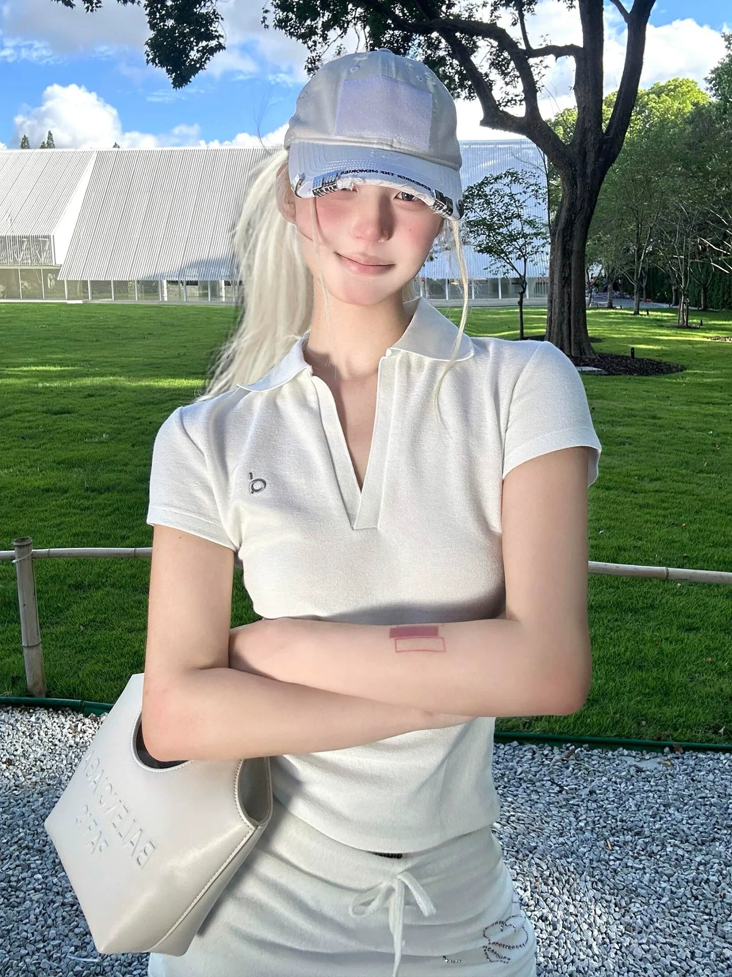 American White Polo Tee V-Neck Slim Fit Sports Top