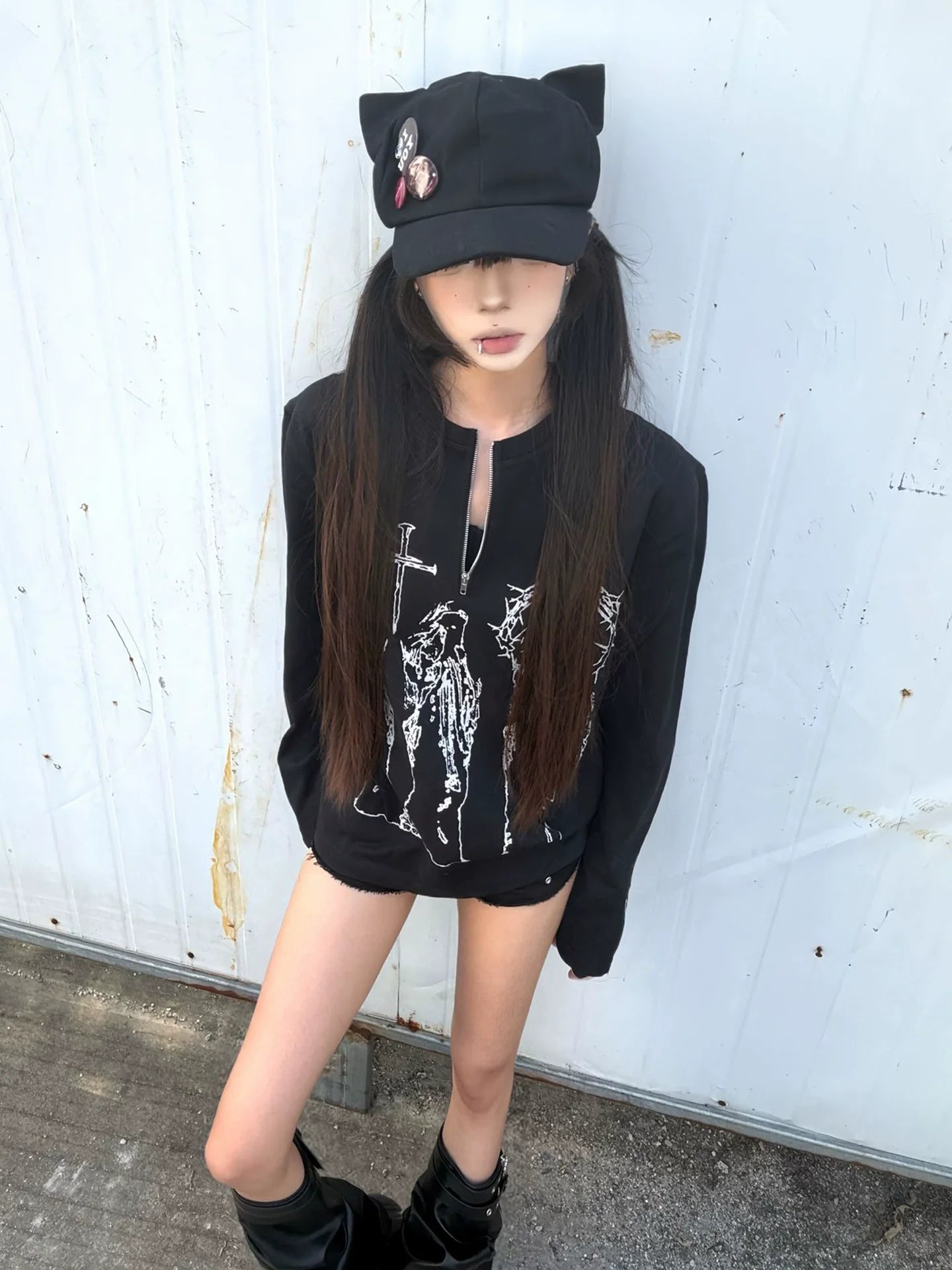 Visual Kei Cross Half Zip Tee