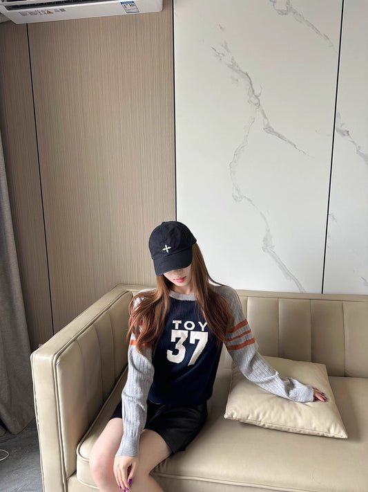 American Vintage Contrast Print Long Sleeve Sweater