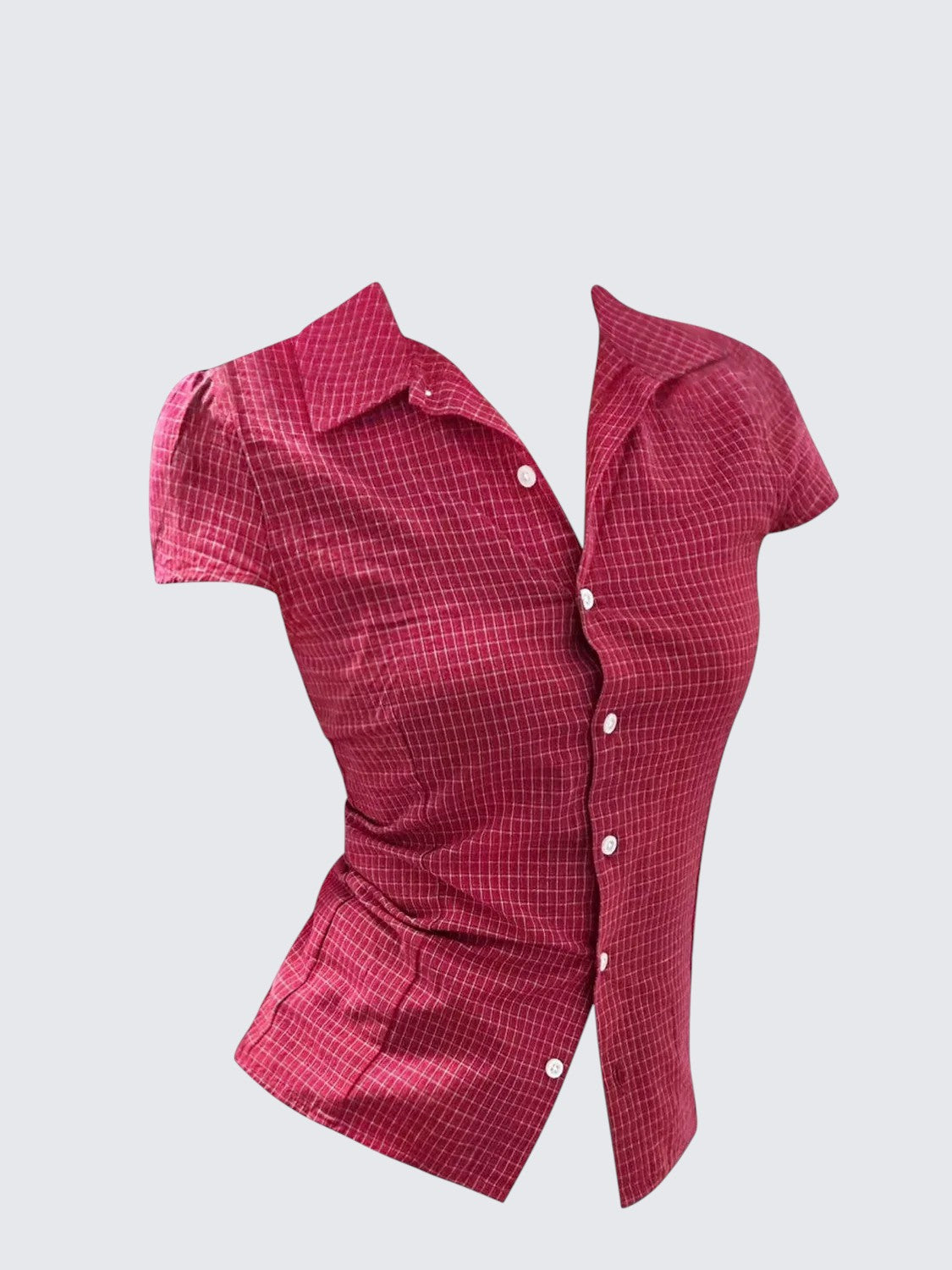 Red Check Collar Waist Shirt