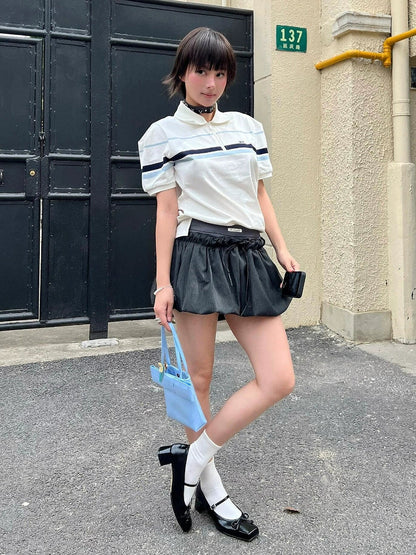 White Polo Tee Smart Academic Stripe Short Sleeve Top