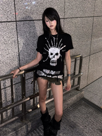 Black Skull Print Short Tee