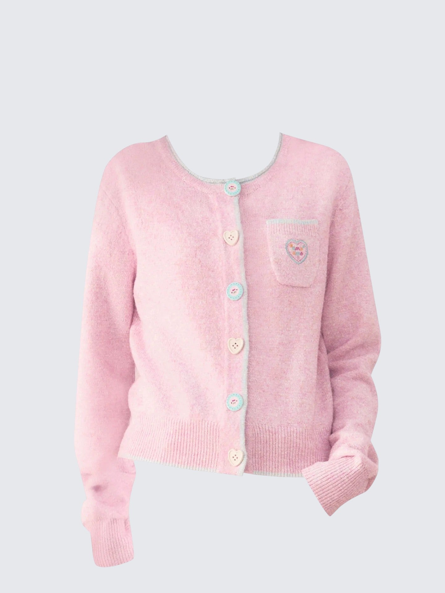 Heart Embroidered Color Button Cardigan