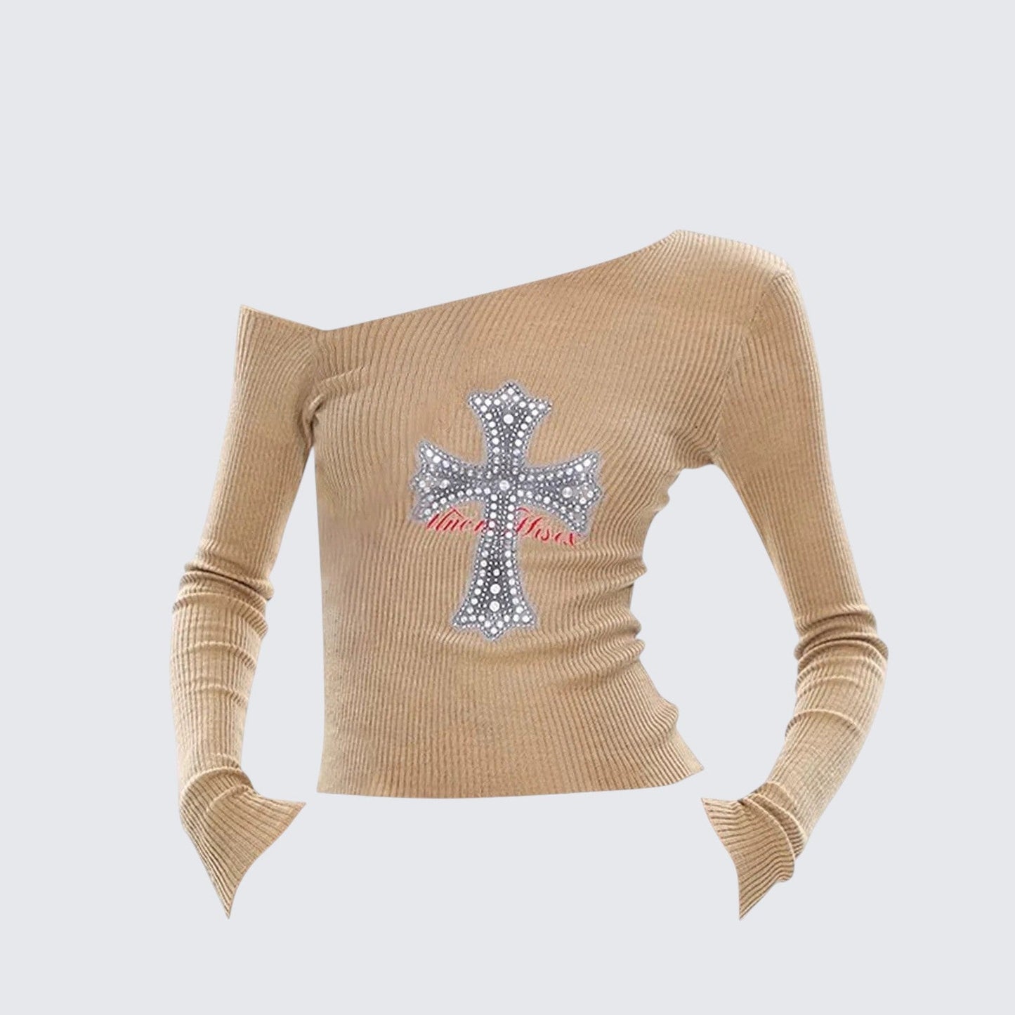 Rhinestone Diagonal Shoulder Knit