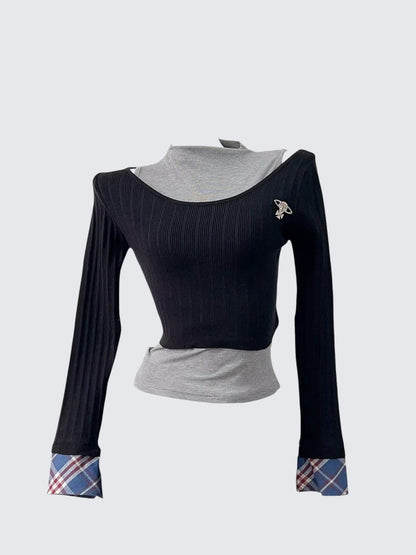 Plaid Knit Two-Piece Top Women
