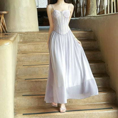 French Lace Mermaid Purple Tulle Waist Gown Dress