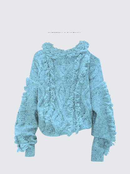 Off-Shoulder Fringe Knit - Loose Autumn Top