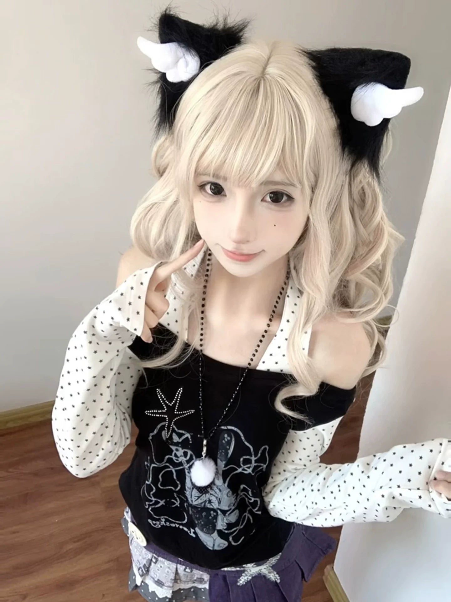 Y2K Black White Layered Tee