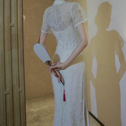 Modern Chinese Lace Cutout Sleeveless Gown Dress – National Style Evening Dress