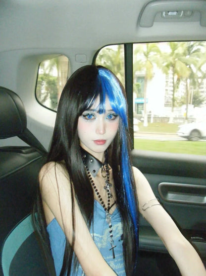 Blue American Vintage Print Halter Fake Two-Piece Y2K Tank Top