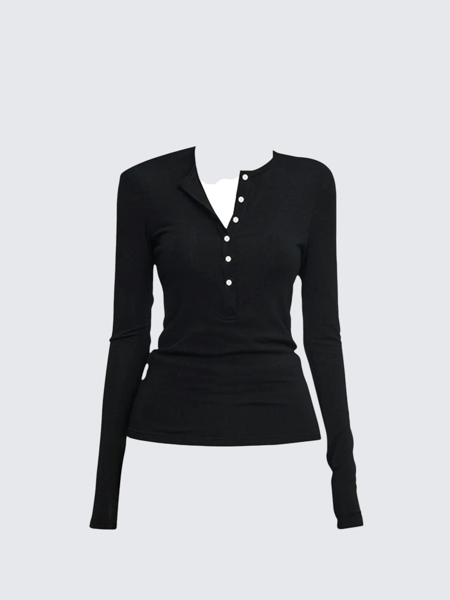 American Black Henley Knit Top