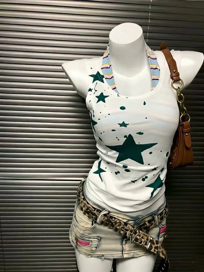 Star Halter Top Two-Piece Set Y2K Two Pieces Sets