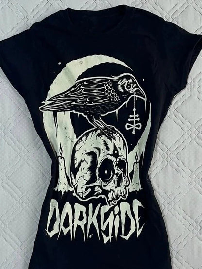 Blue Rock Punk Vintage Skull Print Y2K T-Shirt