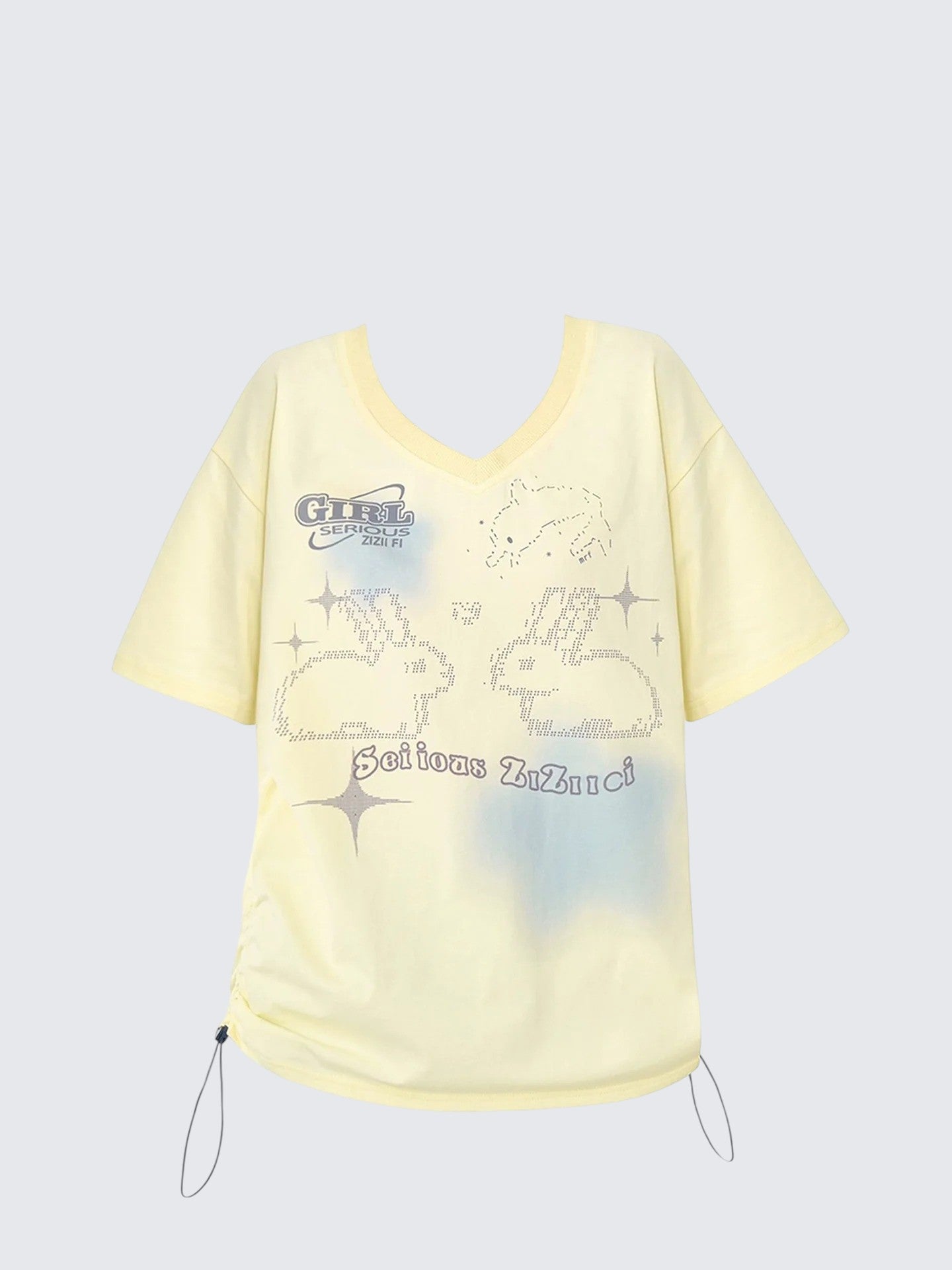 American V-Neck Bunny Drawstring T-Shirt